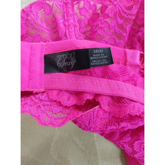 Smart And Sexy Lace Underwire Bra Hot Pink Faux Diamond Accent Bow 38 DD 85045 - Picture 4 of 4